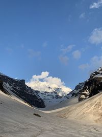 Scenic view of snowcapped mountains against sky