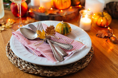 High angle view of christmas decorations on table