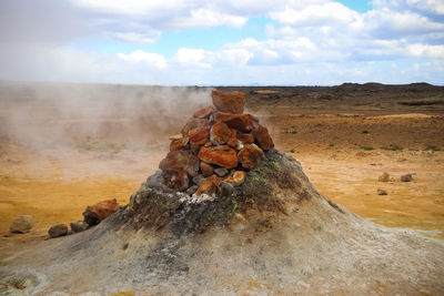 Steaming hot springs on the volcanic sulphur fields of iceland