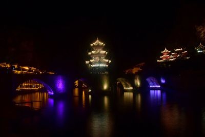 View of bridge at night