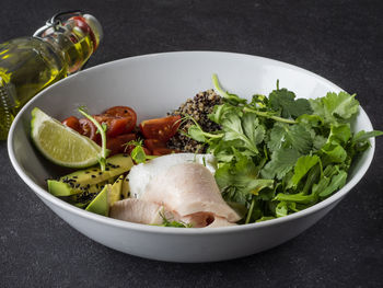 Close-up of salad in bowl on table