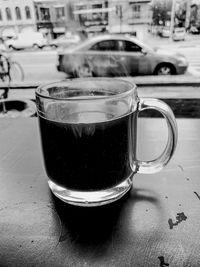 Close-up of coffee served on table