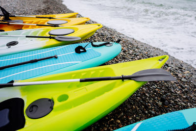 Kayaks and sup boards on the sea. extreme sport. leisure. high quality photo