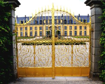 View of closed gate of building