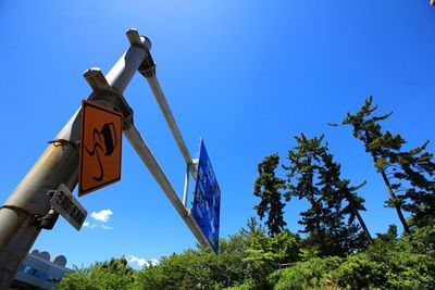 Low angle view of road sign against sky