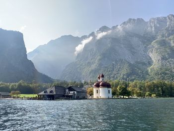 Scenic view of lake and mountains against sky at königssee germany 