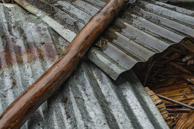 High angle view of damaged wood