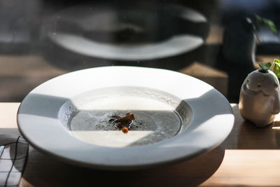 High angle view of drink on table