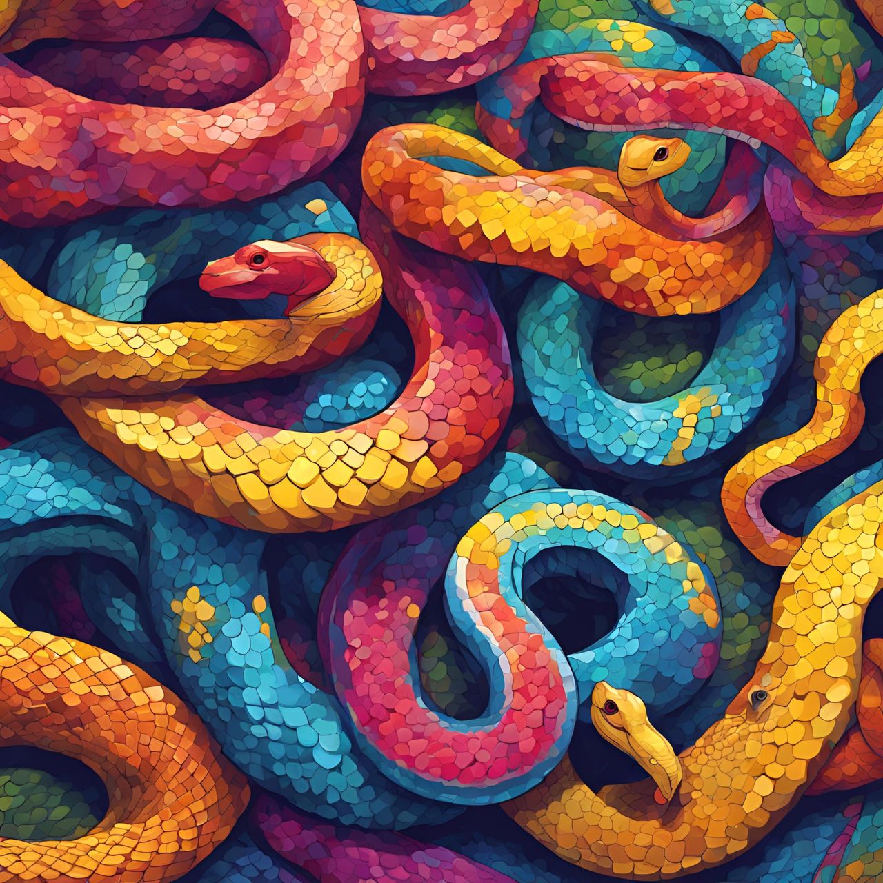 serpent, multi colored, snake, full frame, no people, backgrounds, reptile, art, close-up, pattern