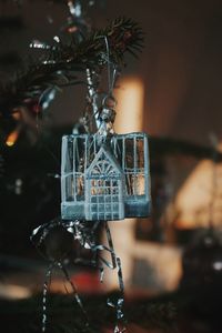 Close-up of christmas decoration hanging on tree