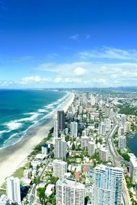 High angle view of city at seaside