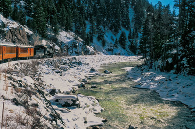 Scenic view of snowcapped mountains during winter