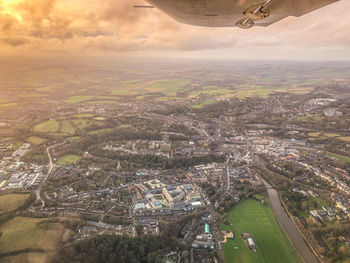 High angle view of cityscape against sky