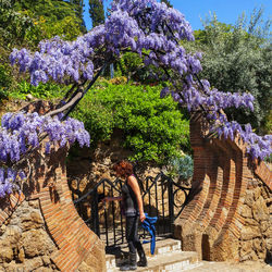 People on purple flowering plants