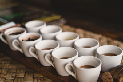 High angle view of coffee cup on table