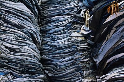 Full frame shot of jeans for sale at market