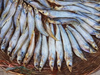 Fishes in basket at market for sale