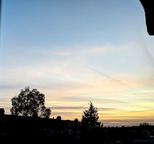 Silhouette trees and buildings against sky during sunset