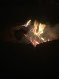 Close-up of fire in the dark