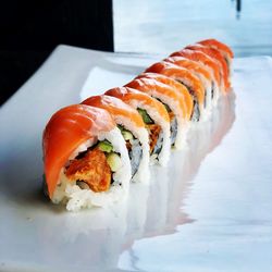 Close-up of sushi served in plate