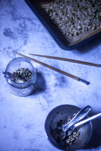 High angle view of food on table