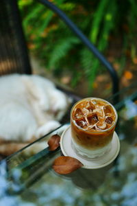 High angle view of coffee on table