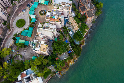 High angle view of buildings in city