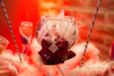 Close-up of decorated glasses during party