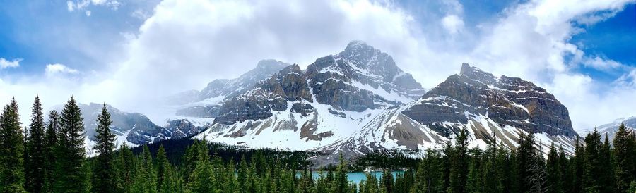 Panoramic view of snowcapped mountains against sky