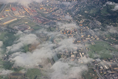 High angle view of buildings in city