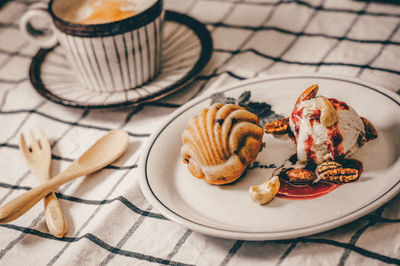 High angle view of breakfast on table