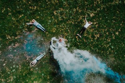 High angle view of people in water