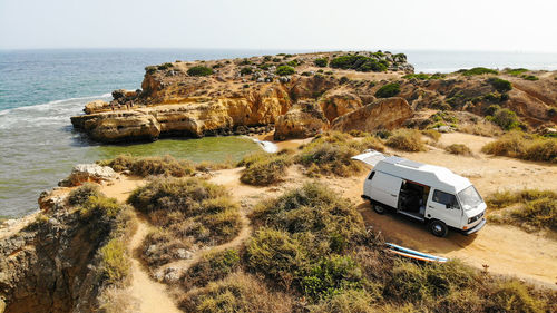 High angle view of car on beach