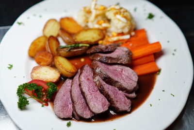 High angle view of meal served in plate