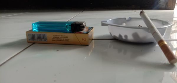 High angle view of open book on table