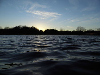 Scenic view of lake against sky during sunset