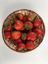 High angle view of strawberries in basket