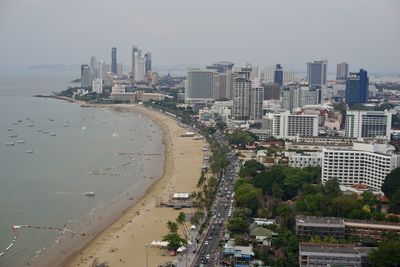 High angle view of cityscape against clear sky