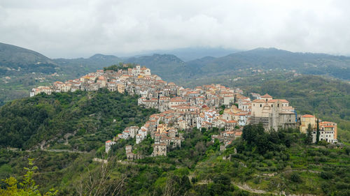 High angle view of townscape against sky