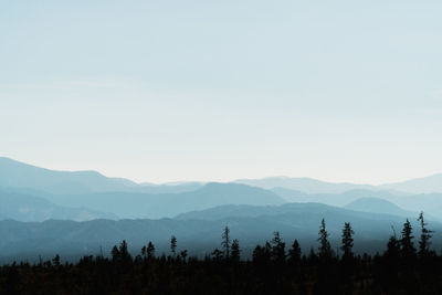 Scenic view of silhouette mountains against clear sky