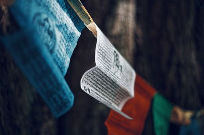 Close-up of prayer flags