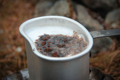 High angle view of drink in container