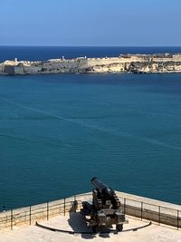 High angle view of sea against clear sky