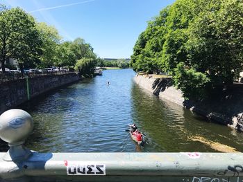 High angle view of swan in river