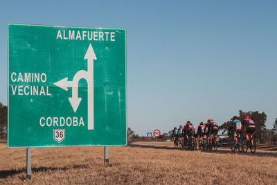 Information sign against clear sky