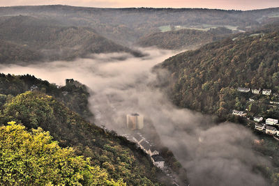 High angle view of foggy weather