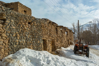 Built structure on snow covered landscape