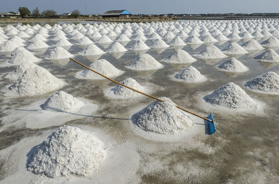 Equipment for collect salt in saline at phetchaburi, thailand