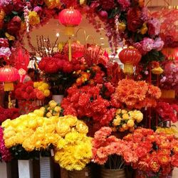 Multi colored flowers in market