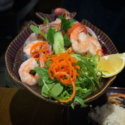 High angle view of salad in plate on table